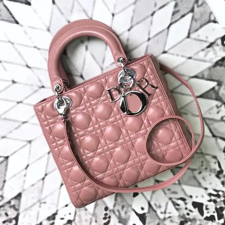 Bag Lady Medium Silver Dior Cannage Nude Lambskin 0505 Hot Sale